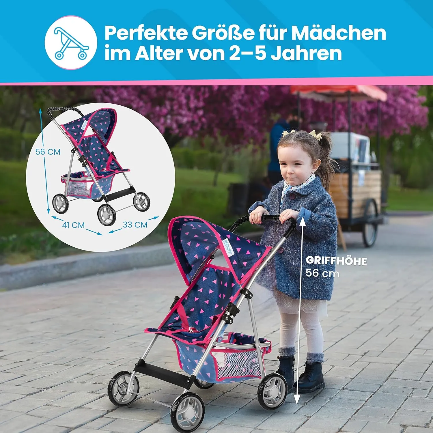 Baby Doll Stroller | Pram for Girls | Umbrella Stroller for Kids - Lightweight Play Carriage for Ages 2  Years | Baby Doll Accessories with Storage | 22.05-Inch Handle Height, Model KP0280T