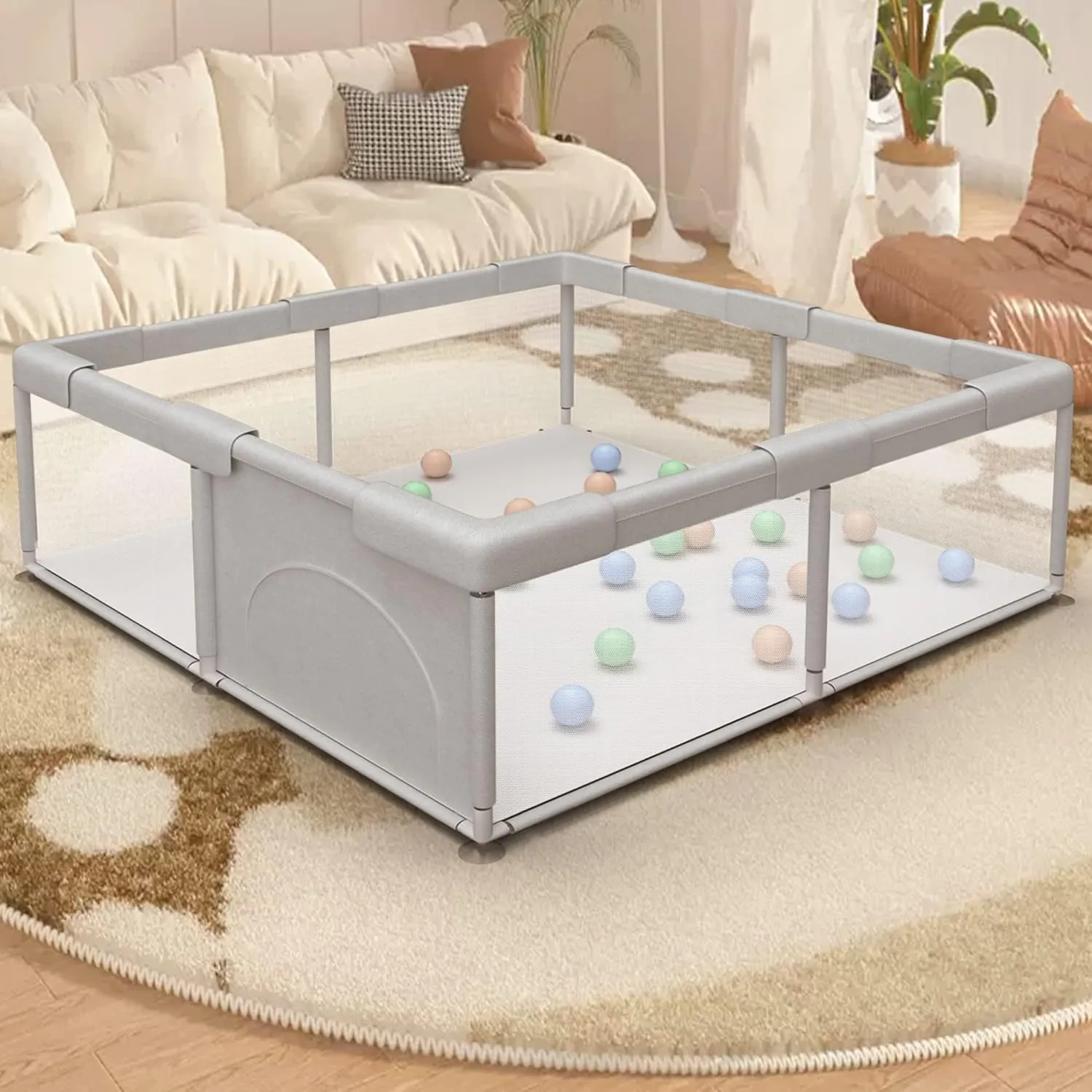 Baby Playpen Play Pens for Babies and Toddlers Baby Fence Baby Play Yards for Indoor & Outdoor with Breathable Mesh Anti-Fall Playpen Grey