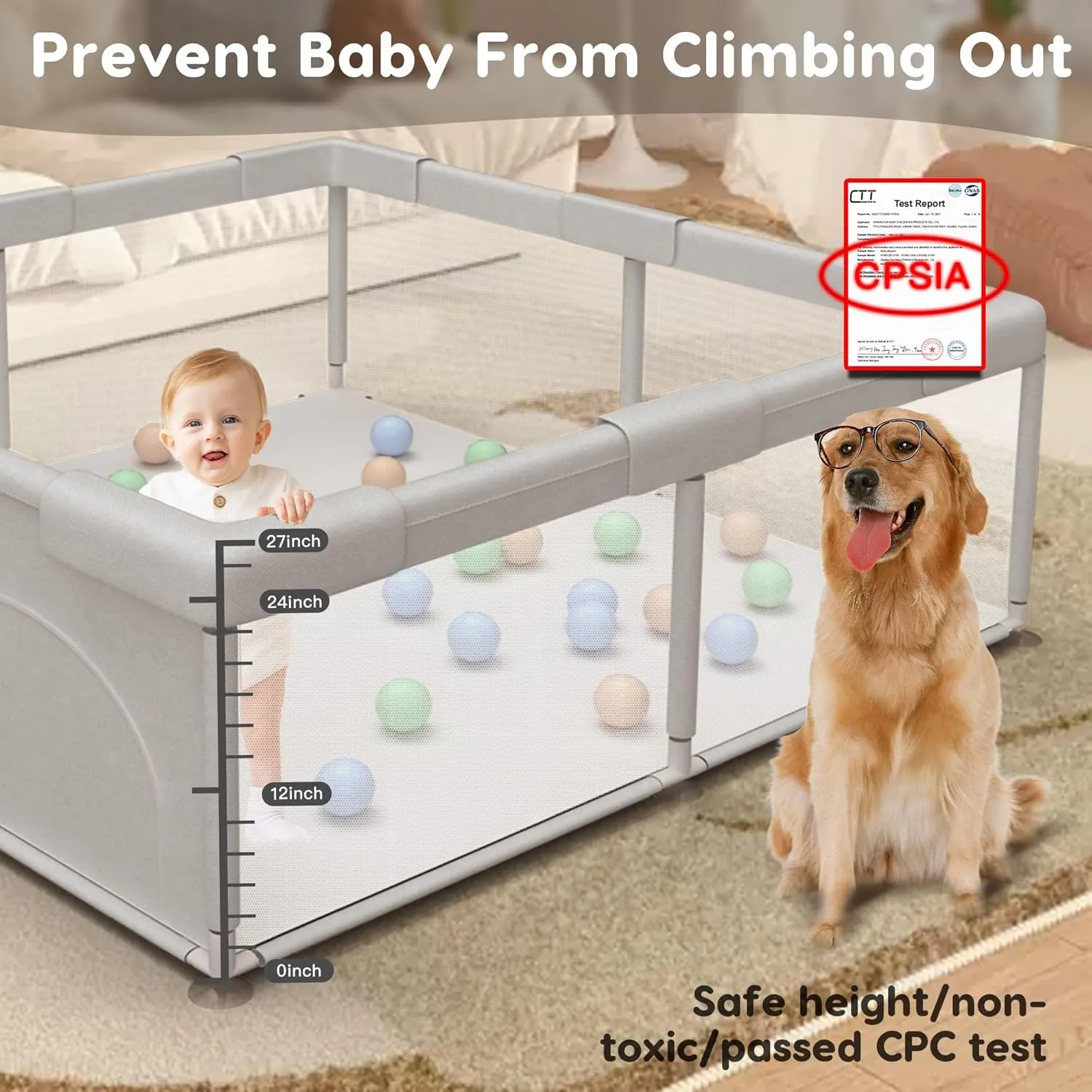 Baby Playpen Play Pens for Babies and Toddlers Baby Fence Baby Play Yards for Indoor & Outdoor with Breathable Mesh Anti-Fall Playpen Grey