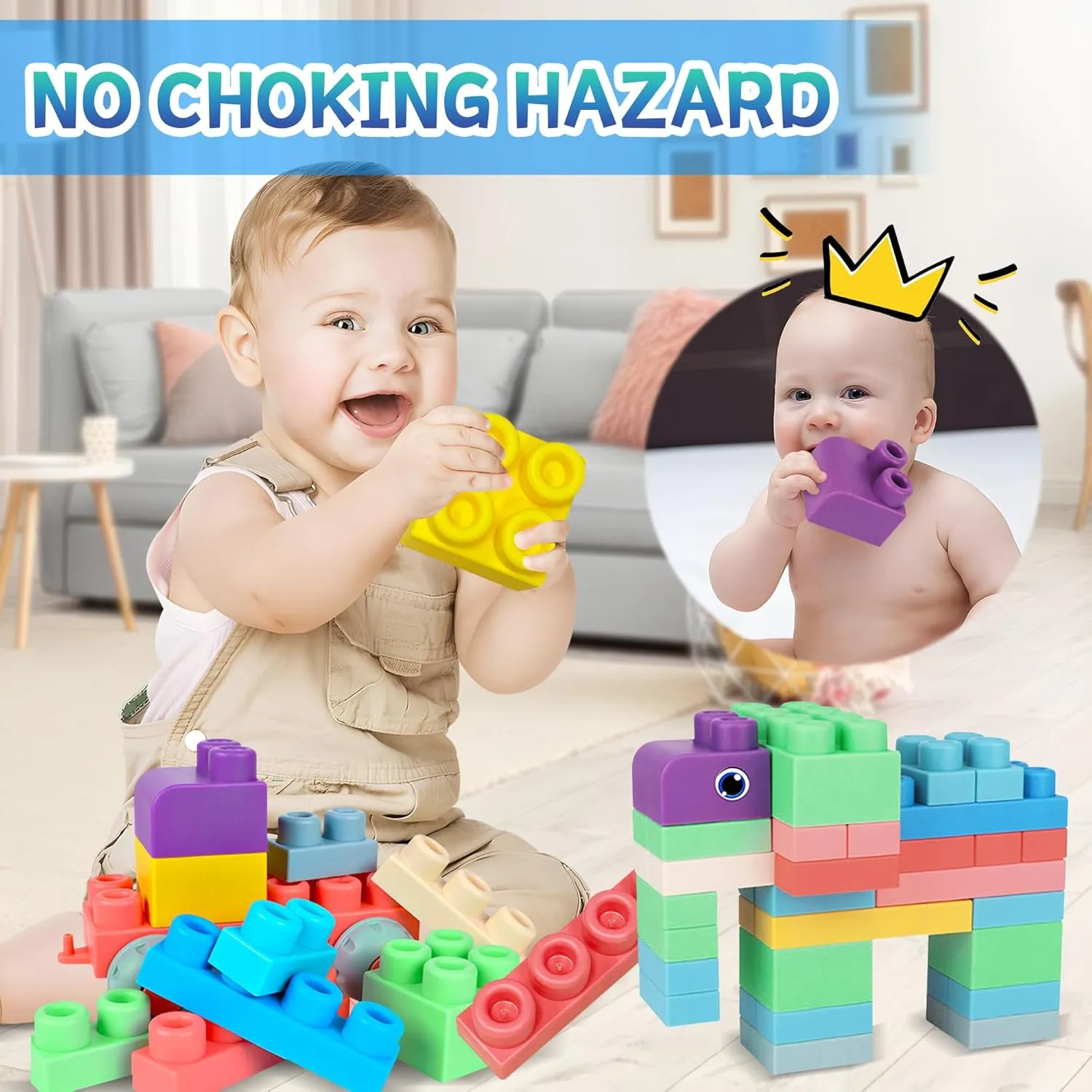 Baby Soft Blocks Building Block Toys, Blocks for Babies 6 Months and Up STEM Educational Toddler Gifts, Soft Rubber Baby Blocks 12-18 Months Big Building Blocks Sensory Toys, 70PCS