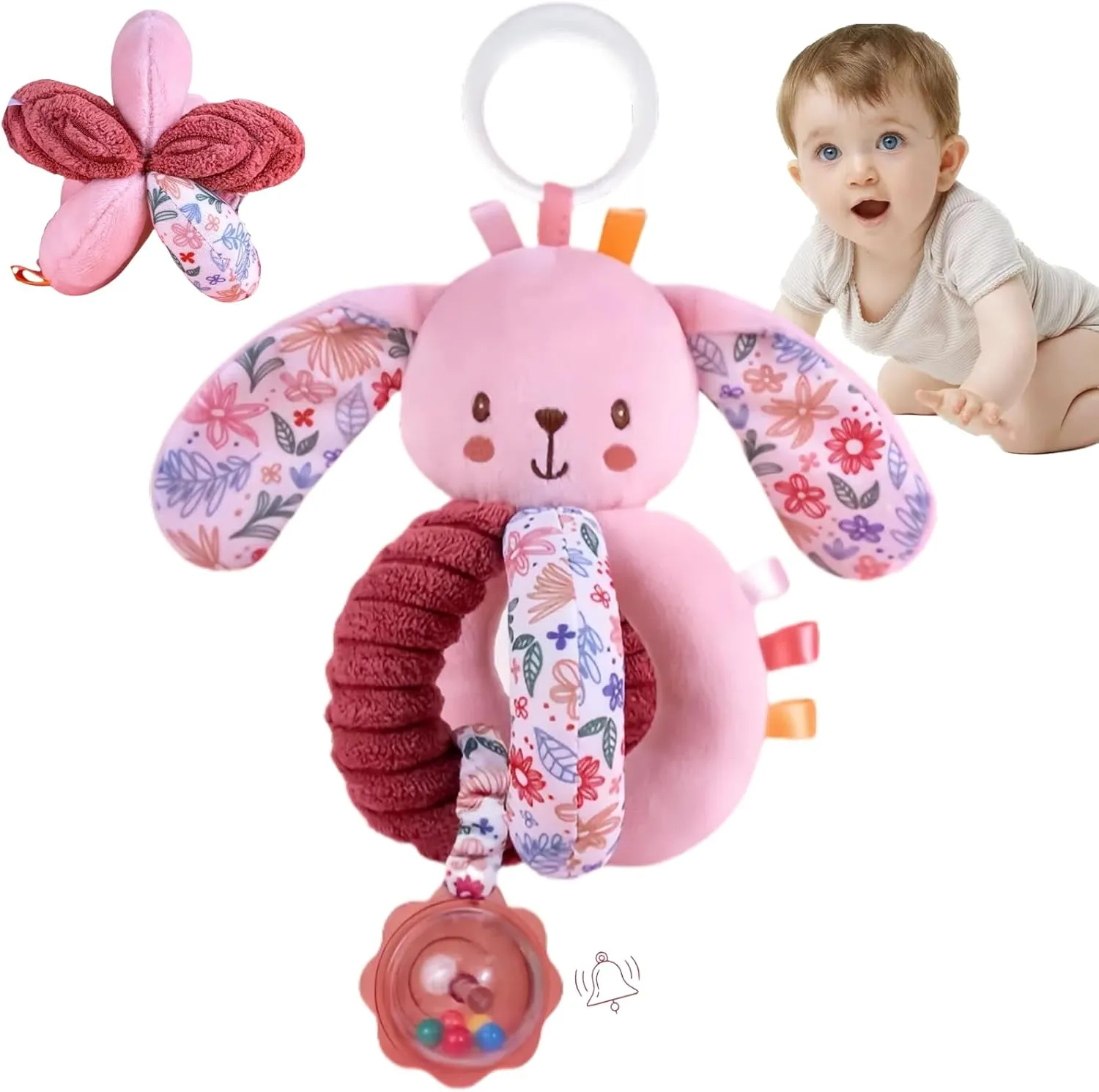 Baby Stroller Hanging Car Seat Toys for Infants 0-6 Months Girl Boy 3-4-5-6-12-18 Month Newborn Shower Gifts, Carseat Activity Sensory Toy for Babies Play Gym Travel Rattle, Crinkle, Squeaky