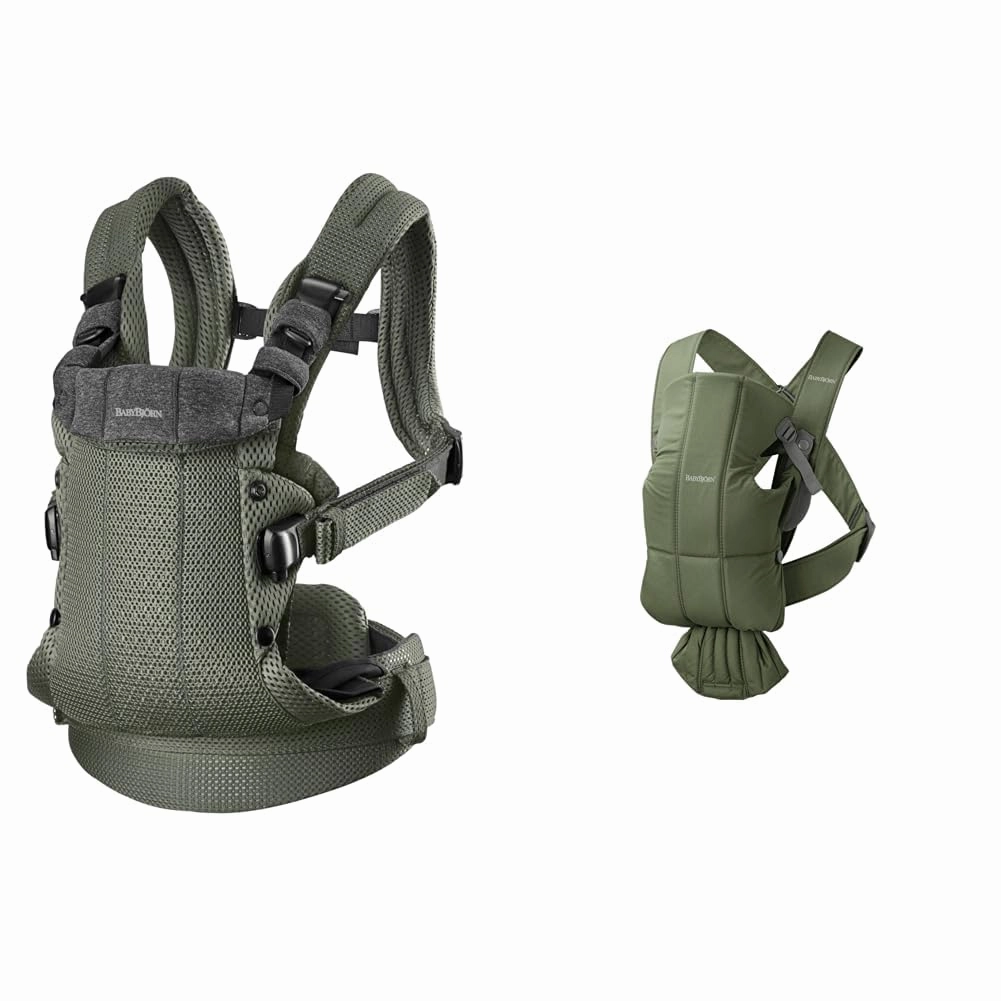 BabyBjörn Baby Carrier Harmony, 3D Mesh, Dark Green & BabyBjörn Baby Carrier Mini, Woven, Dark Green