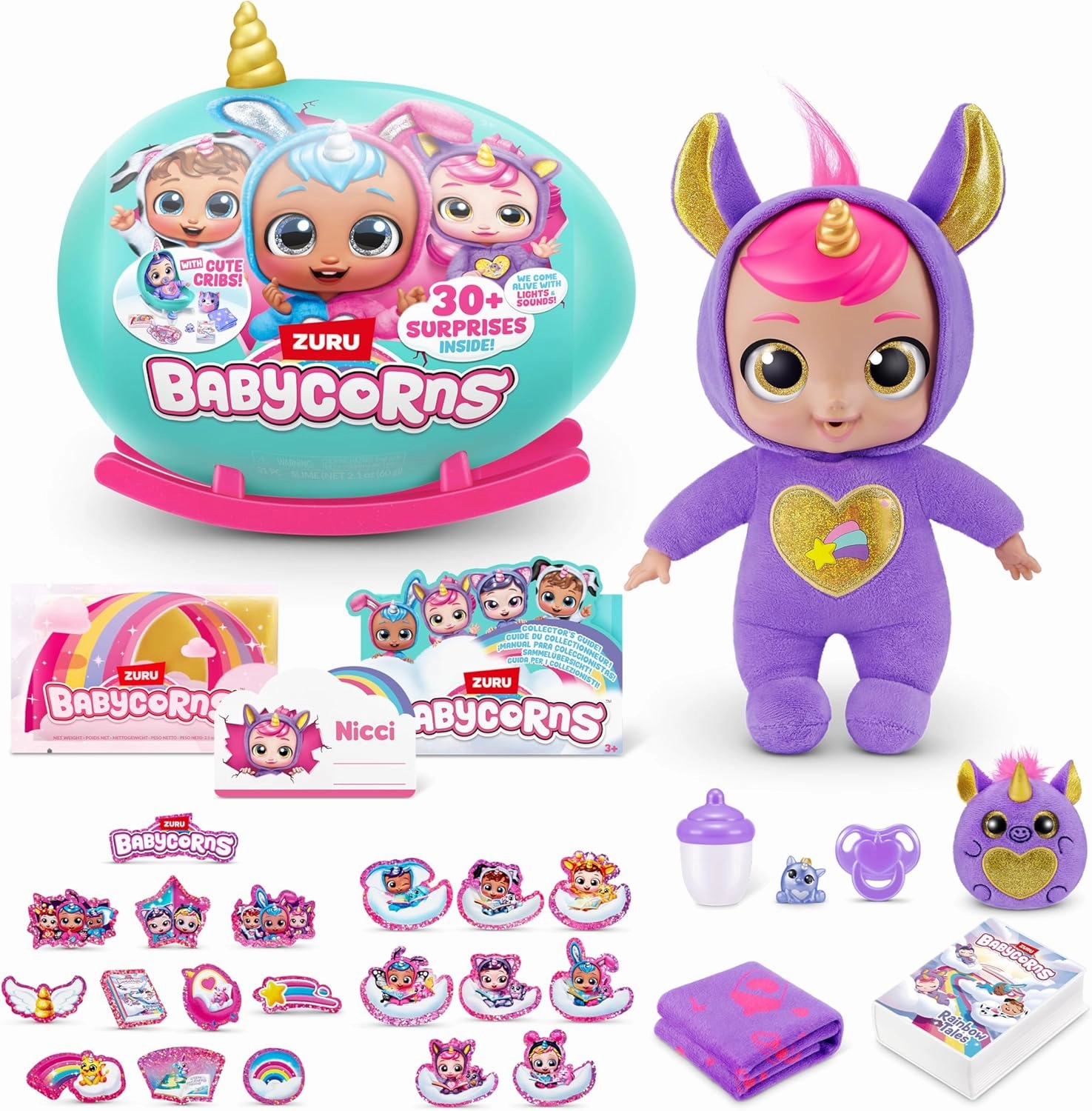 Babycorns Interactive Baby Doll Series 1 Large (Unicorn) by ZURU with Lights and Sounds, Magical Babydolls, Surprise, Unboxing, Girls, Dolls, Story