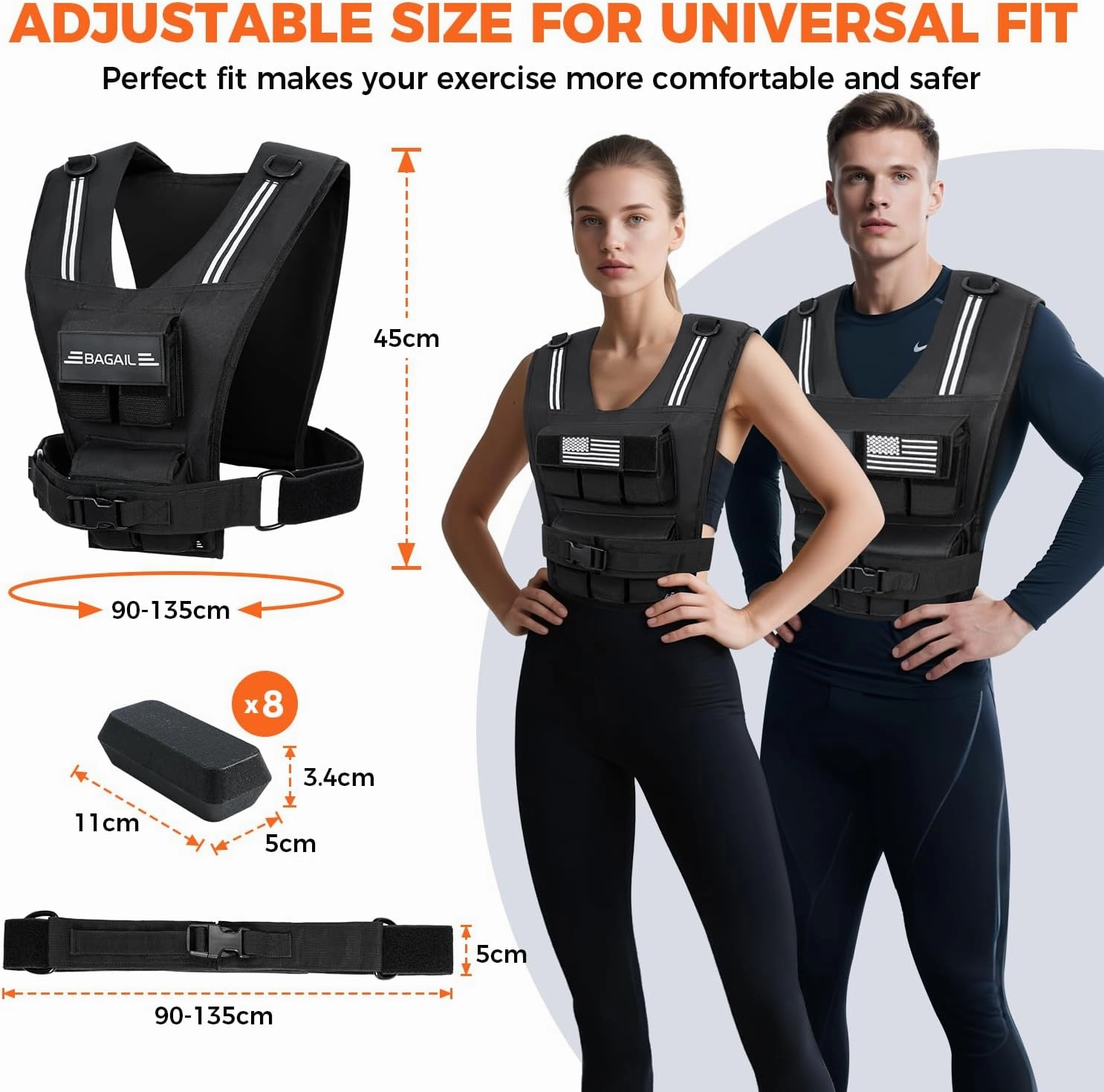 BAGAIL Adjustable Weighted Vest for Men & Women - 20lbs/30lbs/40lbs Removable Iron Weights, Heavy Duty Fitness Vest for Strength Training, Walking Running, Home Workouts