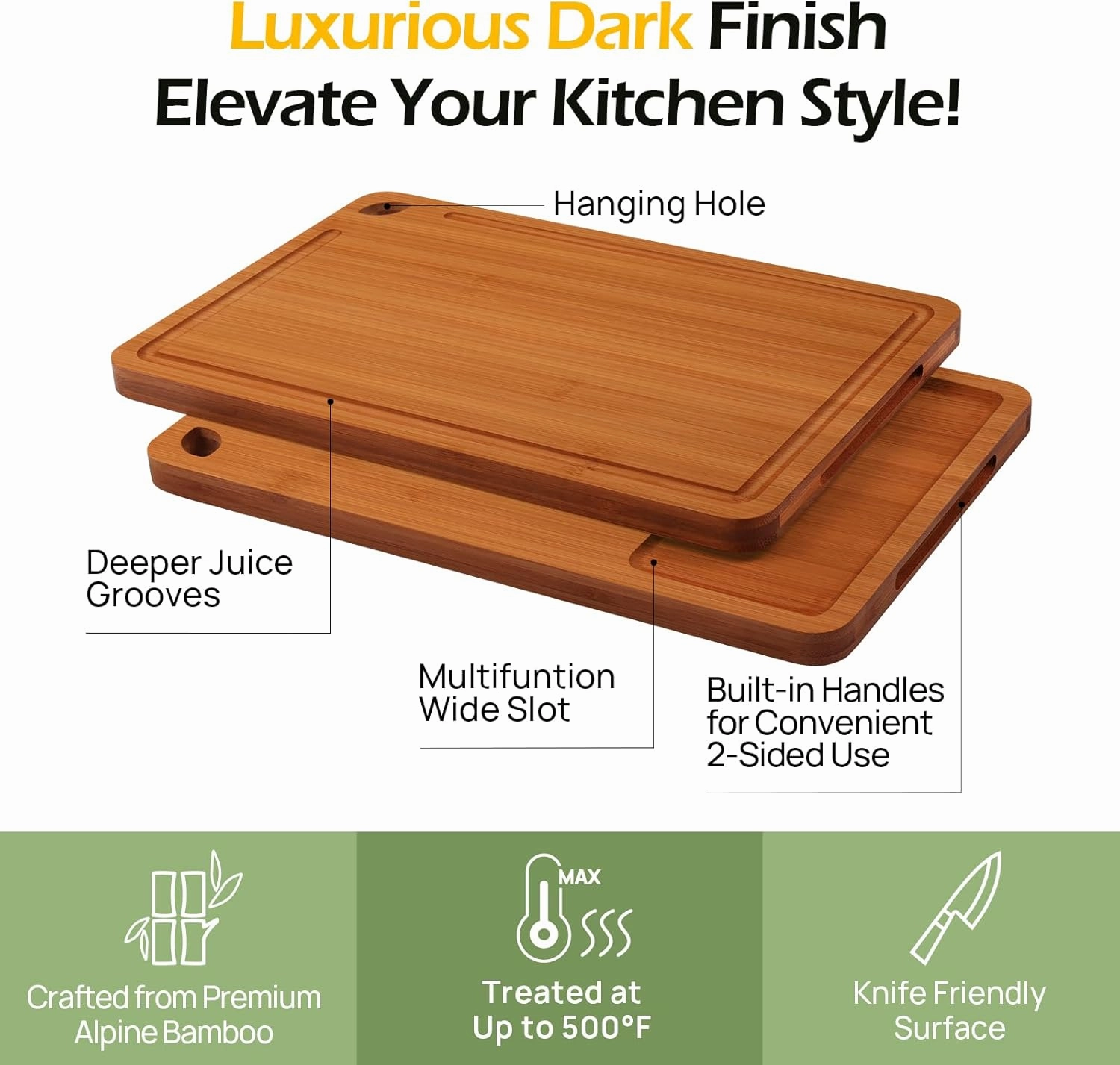 Bamboo Cutting Board, Durable Wood Cutting Boards for Kitchen with Deep Juice Grooves & Built-in Handles, Ideal Charcuterie & Chopping for Meat, Vegetables and Fruits Ideas Kitchen Gift for Home Cooks