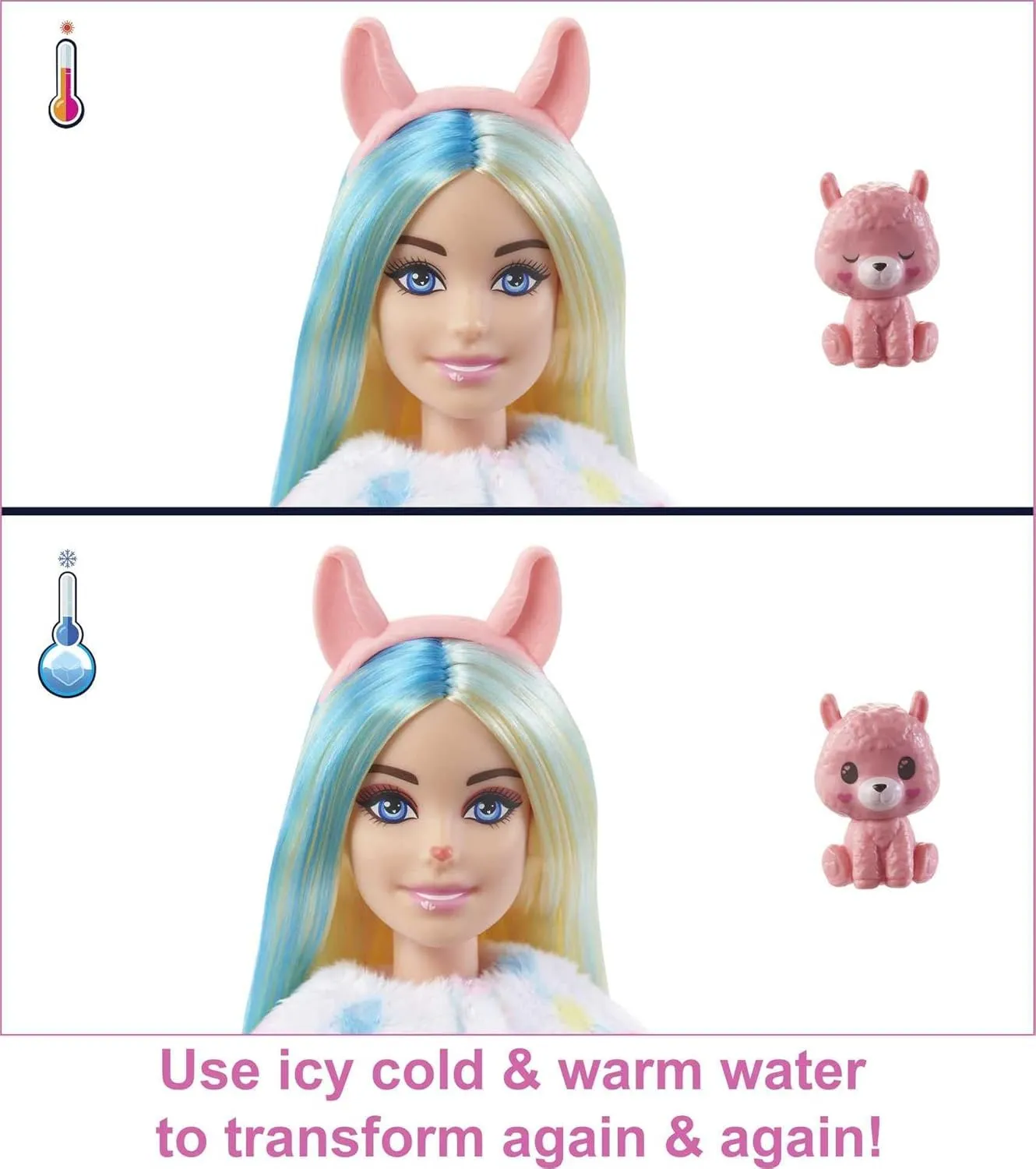 Barbie Cutie Reveal Doll, Fantasy Series Llama Plush Costume, 10 Surprises Including Mini Pet & Color Change