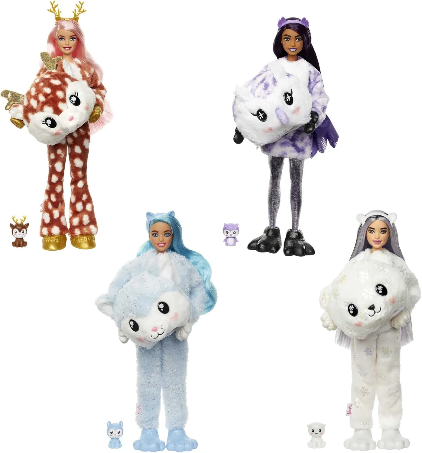 Barbie Cutie Reveal Doll, Snowflake Sparkle Series Husky Plush Costume, 10 Surprises Including Mini Pet & Color Change