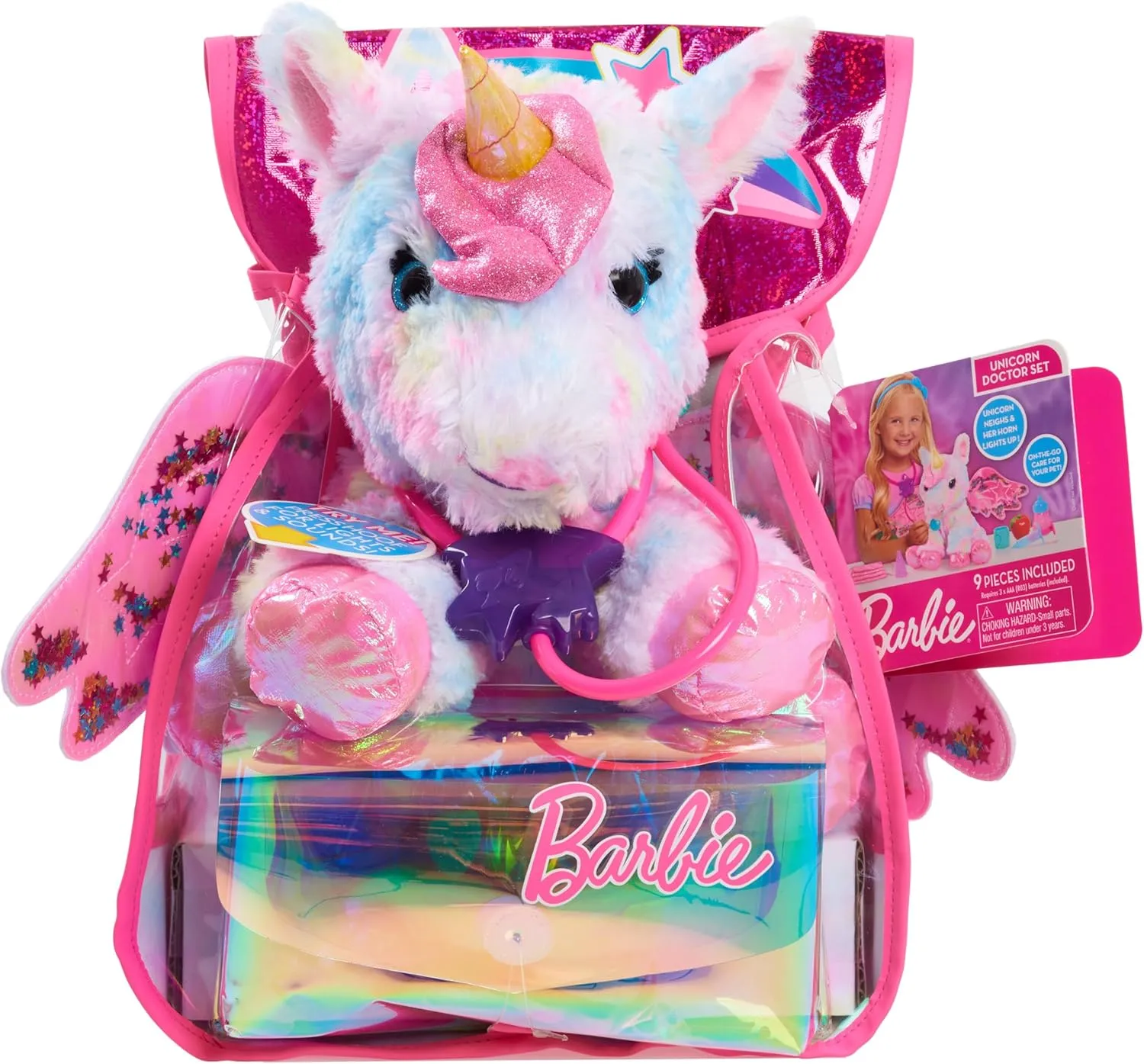Barbie Dreamtopia Unicorn Doctor, Interactive Lights and Sounds Plush with Backpack