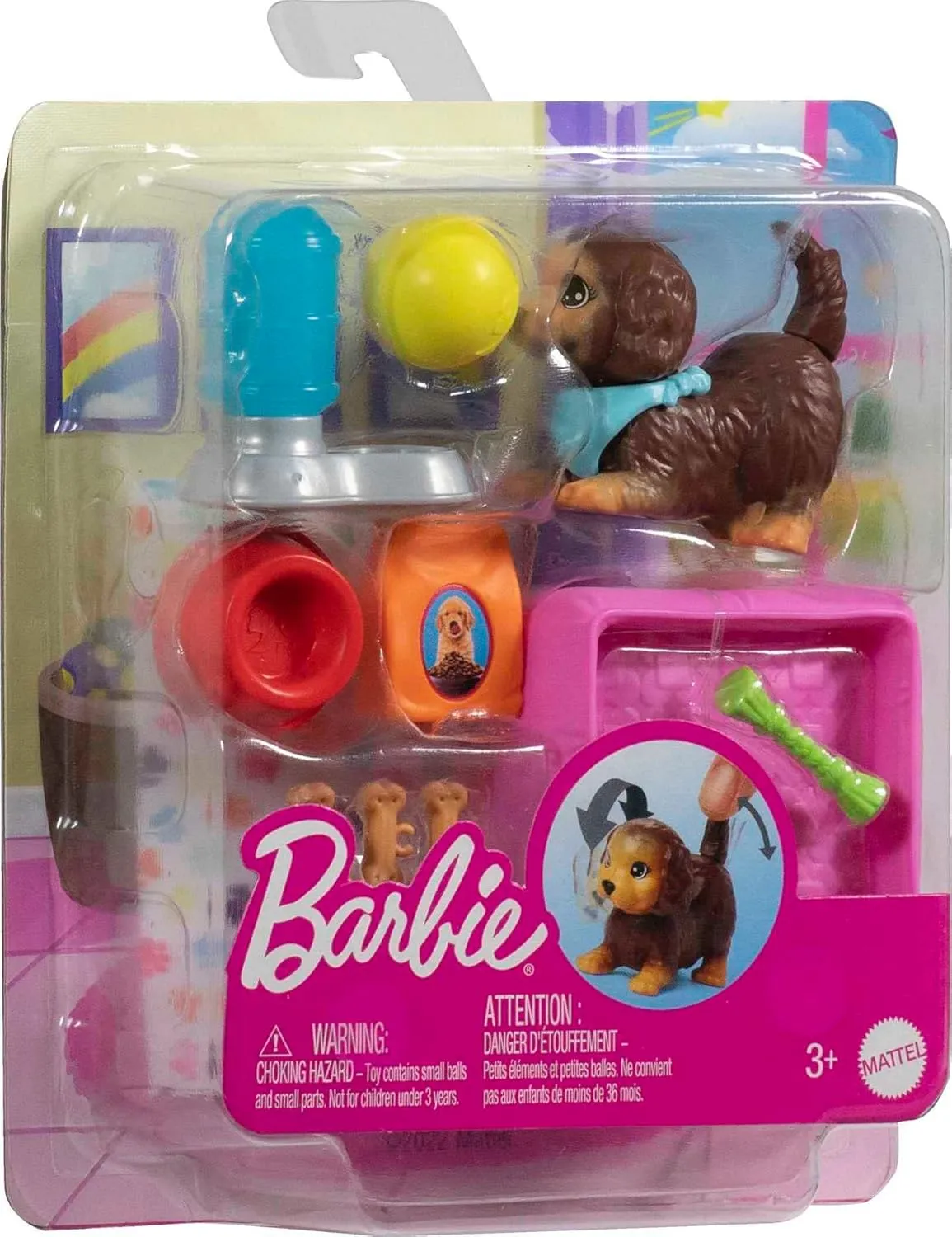 Barbie Pets and Accessories, Interactive Wagging & Nodding Puppy Playset with Pet Bed, 11 Total Animal-Themed Pieces