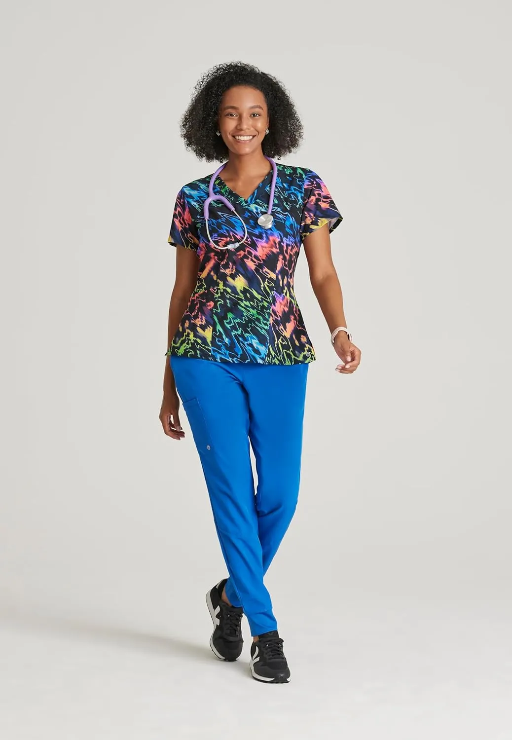 BARCO One Printed Scrub Top for Women - V-Neck Medical Top, Eco-Friendly Fabric, 4-Way Stretch Women's Scrub Top