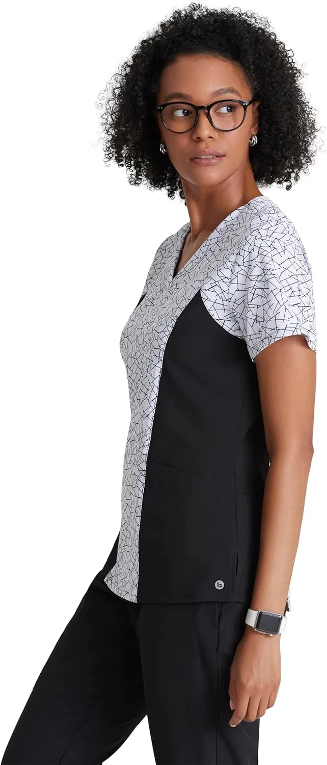 BARCO One Printed Scrub Top for Women - V-Neck Medical Top, Eco-Friendly Fabric, 4-Way Stretch Women's Scrub Top