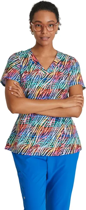 BARCO One Printed Scrub Top for Women - V-Neck Medical Top, Eco-Friendly Fabric, 4-Way Stretch Women's Scrub Top