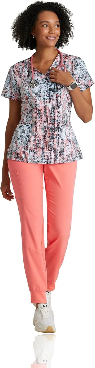 BARCO One Printed Scrub Top for Women - V-Neck Medical Top, Eco-Friendly Fabric, 4-Way Stretch Women's Scrub Top