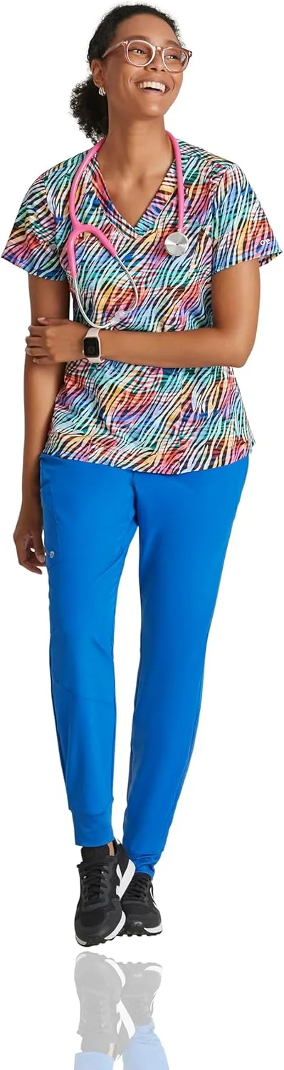 BARCO One Printed Scrub Top for Women - V-Neck Medical Top, Eco-Friendly Fabric, 4-Way Stretch Women's Scrub Top