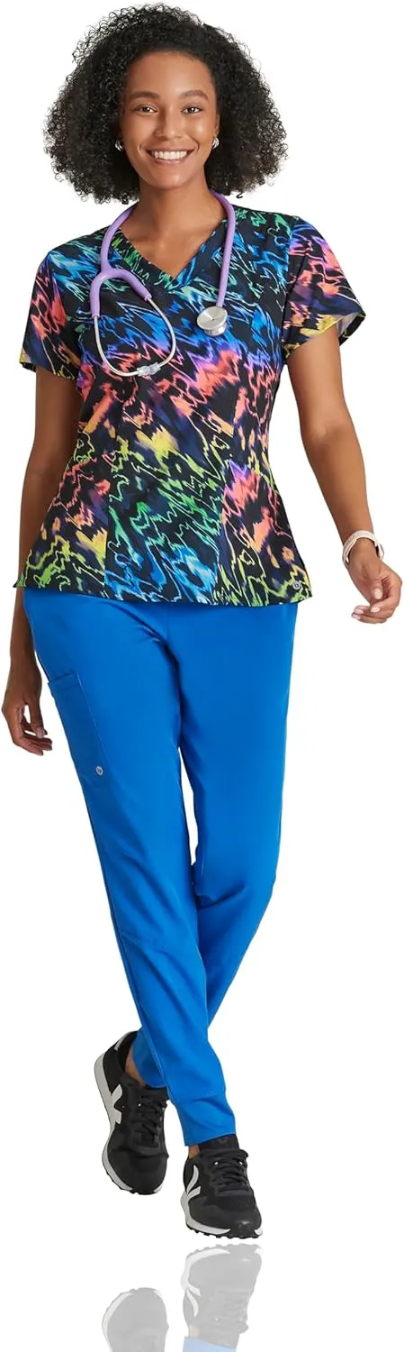 BARCO One Printed Scrub Top for Women - V-Neck Medical Top, Eco-Friendly Fabric, 4-Way Stretch Women's Scrub Top