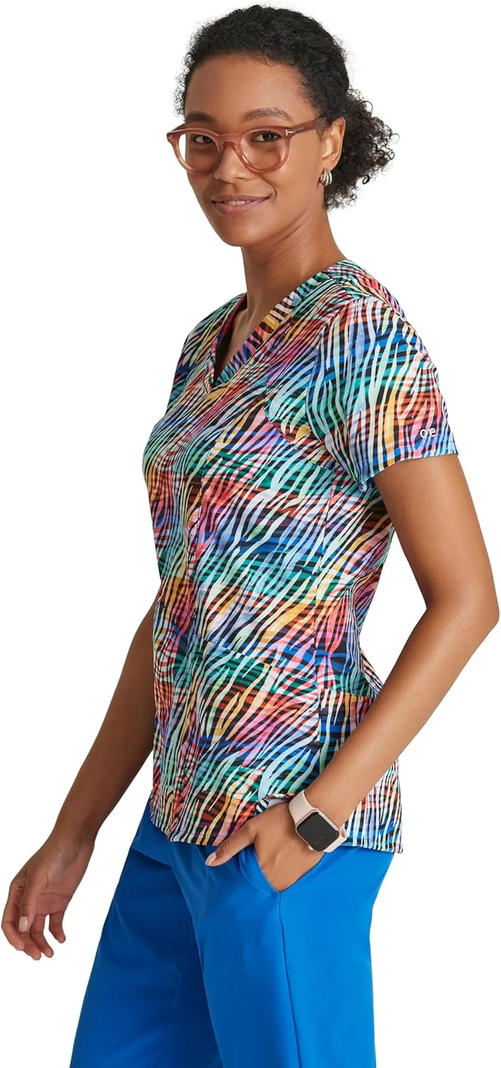 BARCO One Printed Scrub Top for Women - V-Neck Medical Top, Eco-Friendly Fabric, 4-Way Stretch Women's Scrub Top