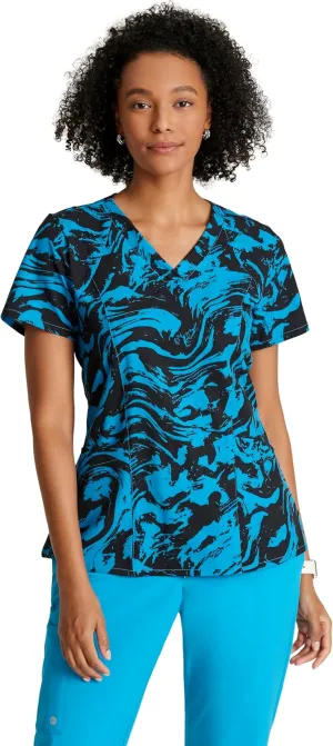 BARCO One Printed Scrub Top for Women - V-Neck Medical Top, Eco-Friendly Fabric, 4-Way Stretch Women's Scrub Top