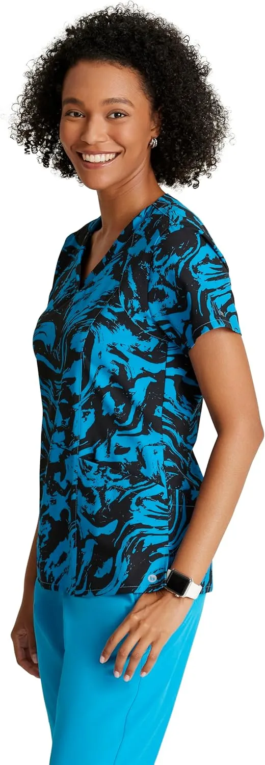 BARCO One Printed Scrub Top for Women - V-Neck Medical Top, Eco-Friendly Fabric, 4-Way Stretch Women's Scrub Top
