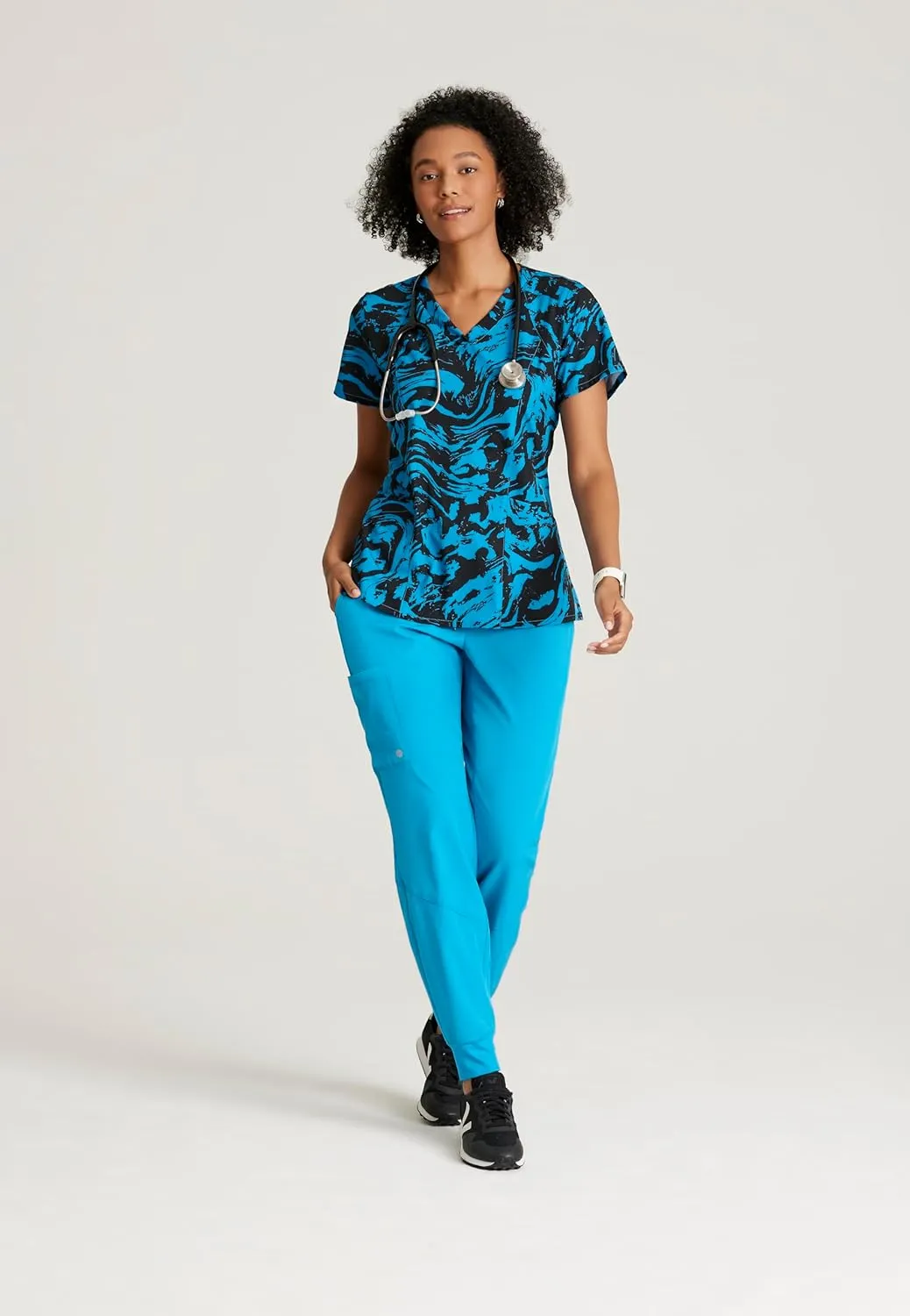 BARCO One Printed Scrub Top for Women - V-Neck Medical Top, Eco-Friendly Fabric, 4-Way Stretch Women's Scrub Top