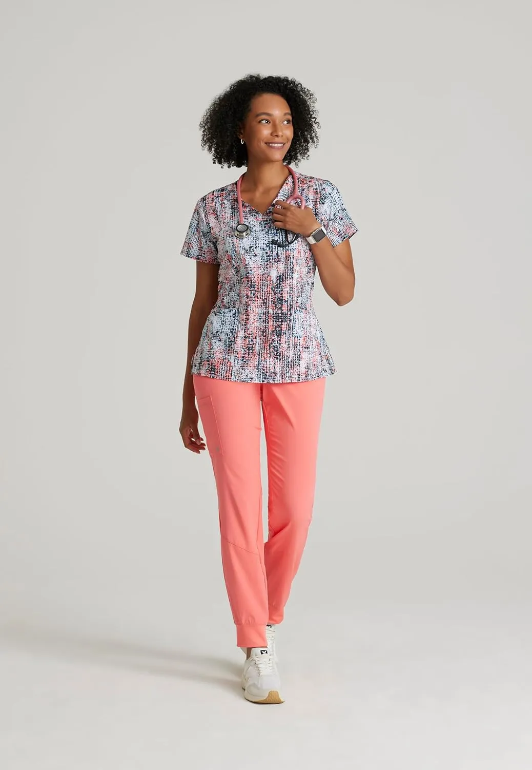BARCO One Printed Scrub Top for Women - V-Neck Medical Top, Eco-Friendly Fabric, 4-Way Stretch Women's Scrub Top