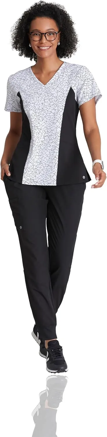 BARCO One Printed Scrub Top for Women - V-Neck Medical Top, Eco-Friendly Fabric, 4-Way Stretch Women's Scrub Top