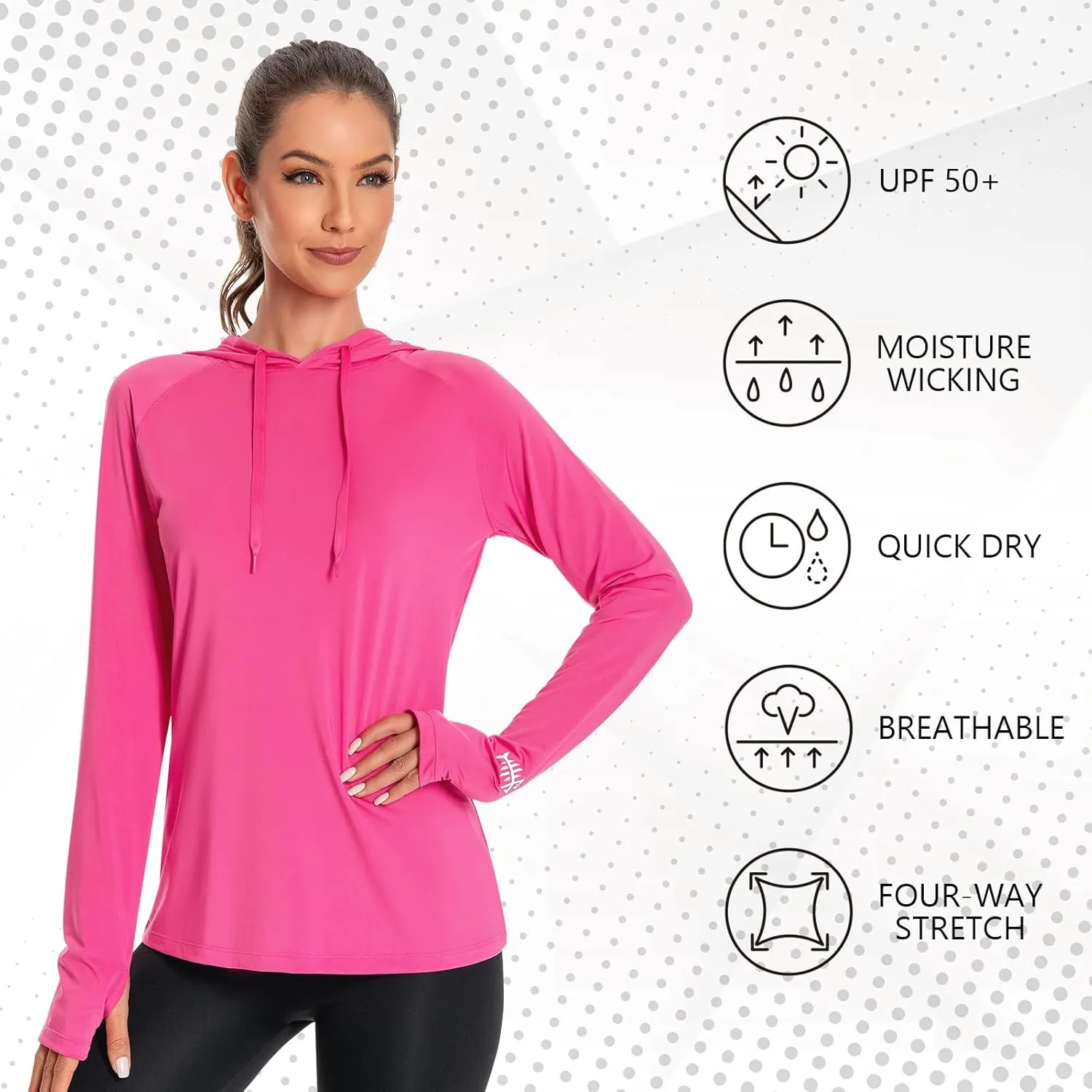 BASSDASH Women’s UPF 50  Hiking Fishing Hoodie UV Shirt Long Sleeve Outdoor Activewear Breathable Lightweight Stretch
