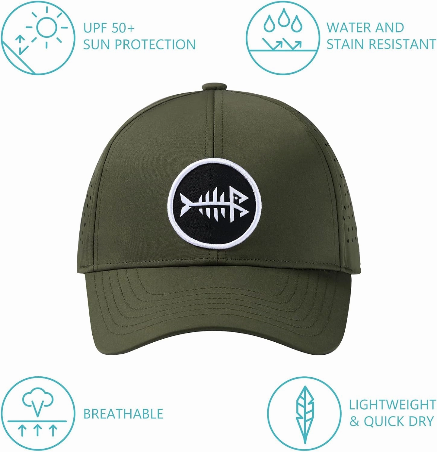 BASSDASH UPF 50  Quick Dry Baseball Cap Water Resistant Laser Cut Mesh Snapback Hat for Men Women Fishing Hiking FH14