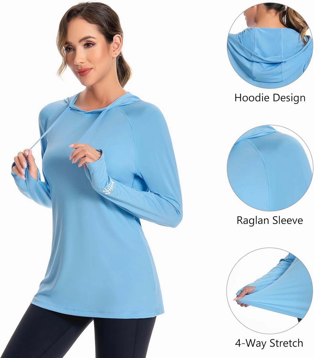 BASSDASH Women’s UPF 50  Hiking Fishing Hoodie UV Shirt Long Sleeve Outdoor Activewear Breathable Lightweight Stretch