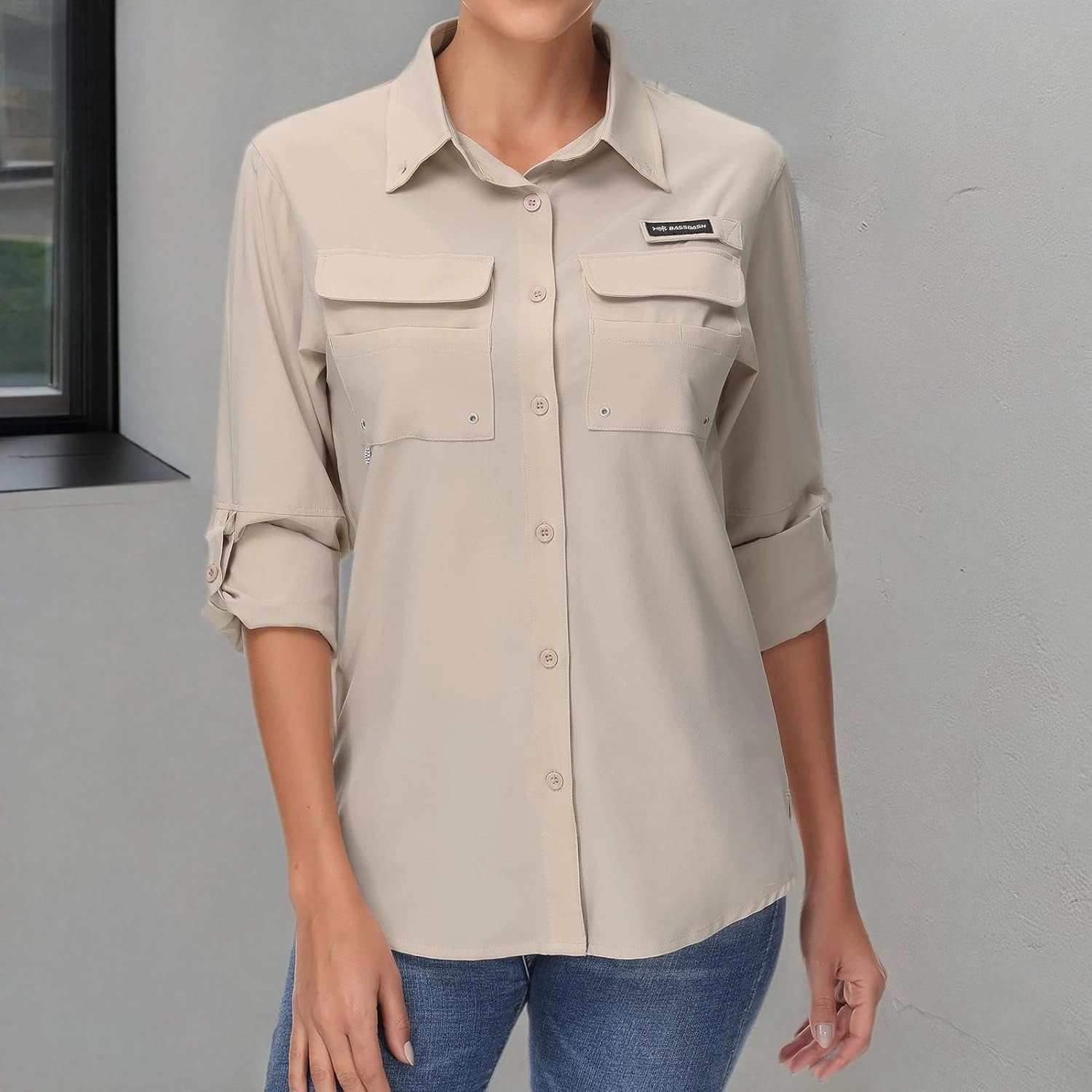 BASSDASH Women's UPF 50 Long Sleeve Fishing Hiking Button Down Shirt Performance Quick Dry FS21W