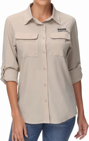 BASSDASH Women's UPF 50 Long Sleeve Fishing Hiking Button Down Shirt Performance Quick Dry FS21W