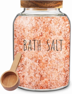 Bath Salts Glass Jar - Bath Salt Container with Wooden Lid and Scoop, for Bathroom Bath Decor Bathtub Accessories for Women - Airtight Storage (1)