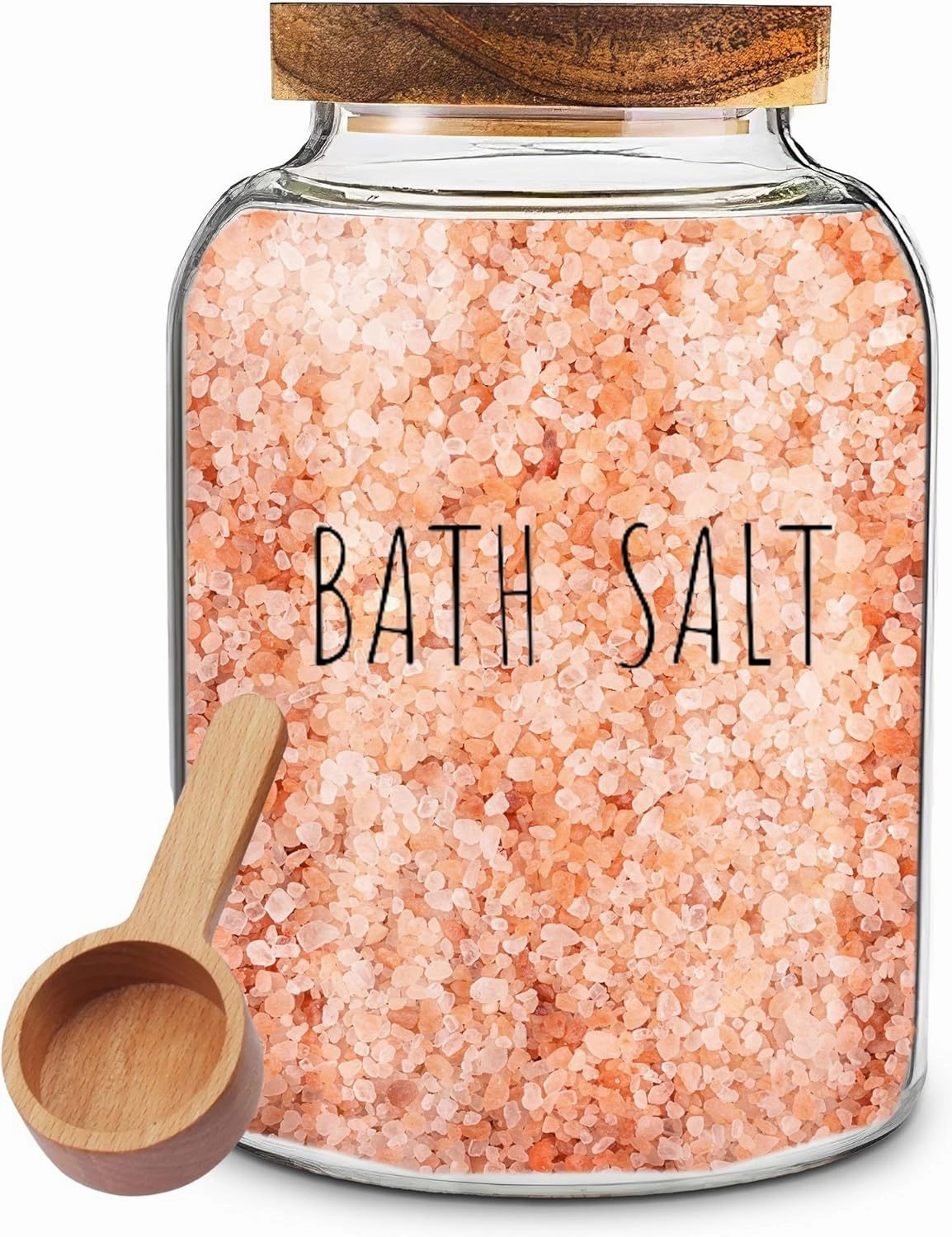 Bath Salts Glass Jar - Bath Salt Container with Wooden Lid and Scoop, for Bathroom Bath Decor Bathtub Accessories for Women - Airtight Storage (1)