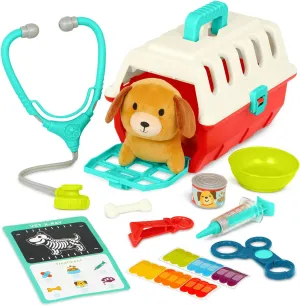 Battat – Mini Vet Playset (11Pc) – Plush Dog & Carrier – Stickers & Checklist – Toy Stethoscope & Bone – 2 Years   – Puppy Care Vet Kit