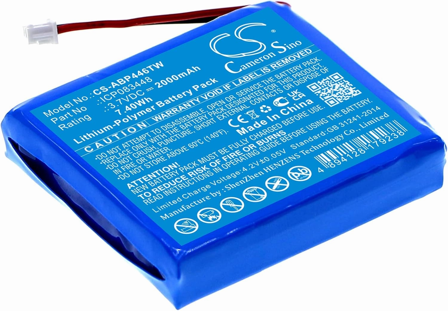 Battery Compatible with Stabo Freecomm 850, Part Number: ICP083448, 2000mAh