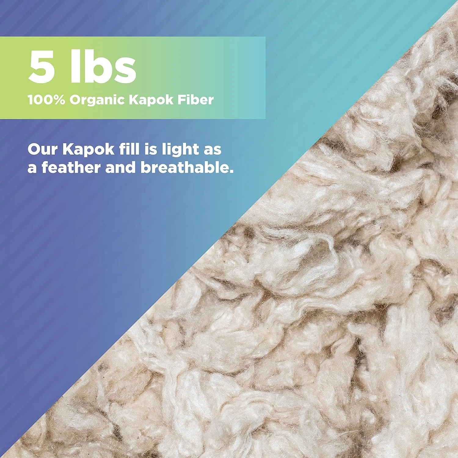 Bean Products Premium Kapok Fill | 5 lbs | 100% Organic Kapok Fiber | Chemical Free and Hypoallergenic | Perfect for Pillows, Pet Beds, Couches & More | Made in USA