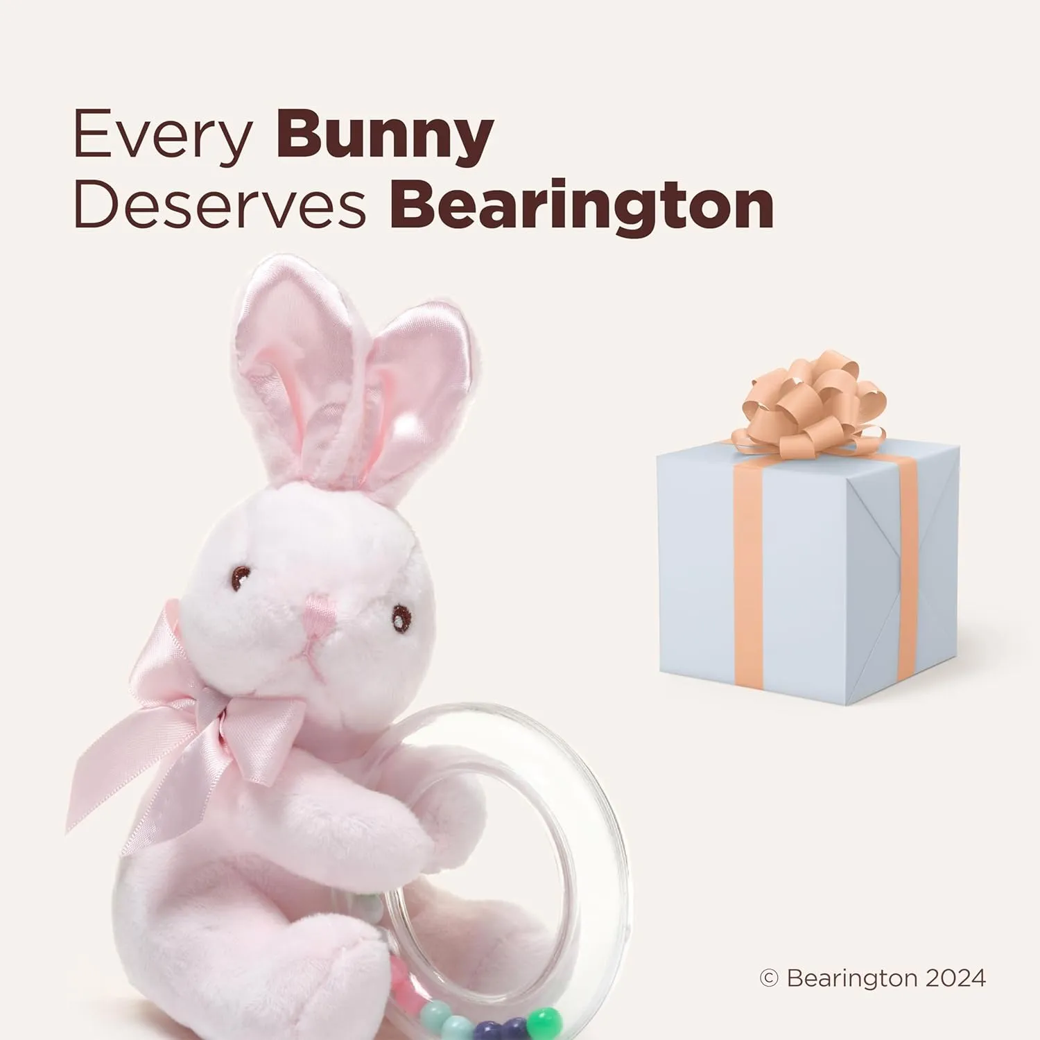 Bearington Baby Cottontail Plush Stuffed Animal Pink Bunny Shaker Toy Ring Rattle - 5.5" Bunny Rattle