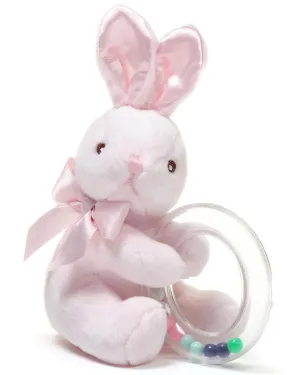 Bearington Baby Cottontail Plush Stuffed Animal Pink Bunny Shaker Toy Ring Rattle - 5.5" Bunny Rattle