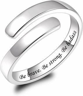 BEILIN 925 Sterling Silver Inspirational Jewelry Rings Adjustable Ring Personality Encouragement Gift for Teens Women