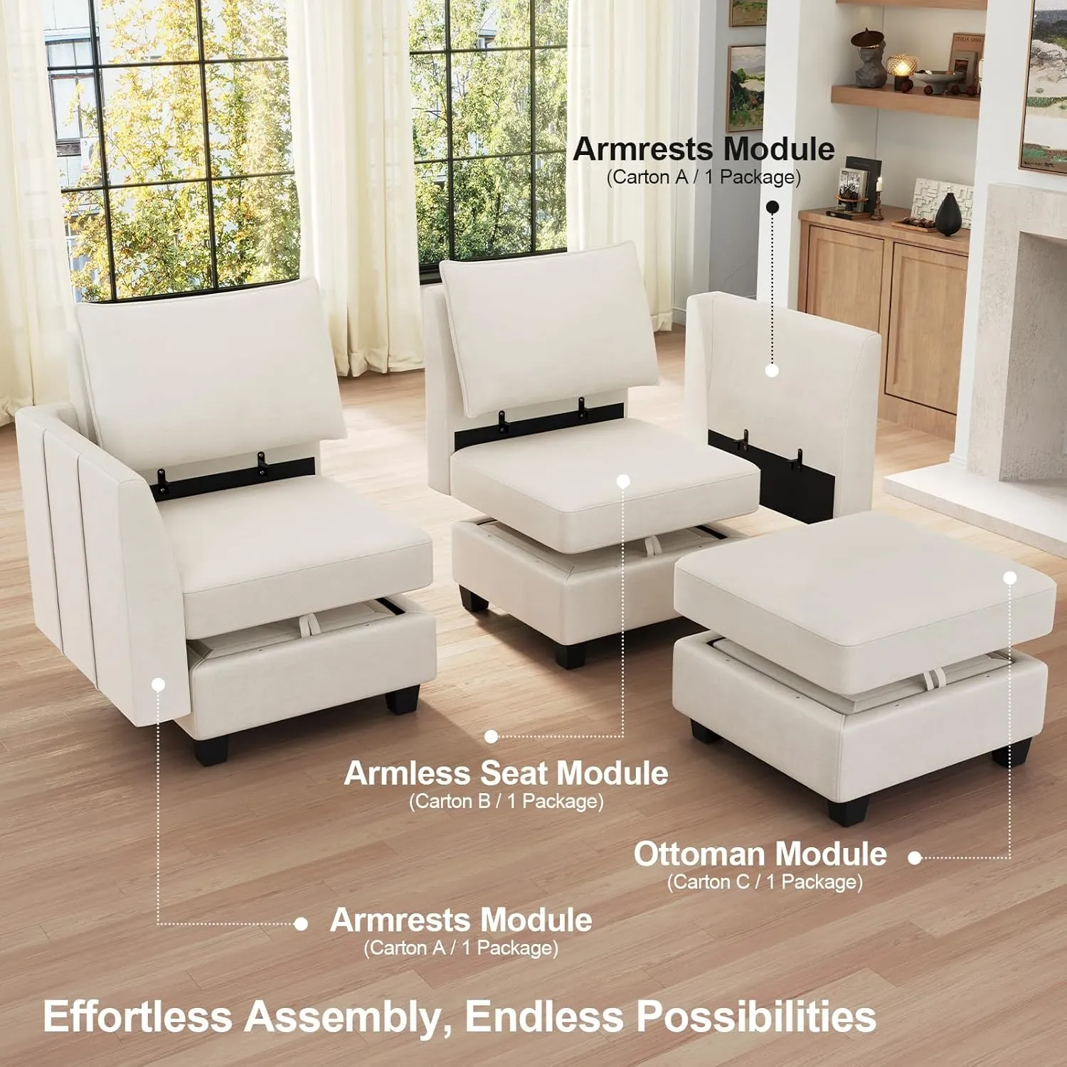Belffin Large Modular Sectional Sofa Sleeper Couch with Storage Velvet Sectional Sofa Bed for Living Room, 9 Seats, Beige