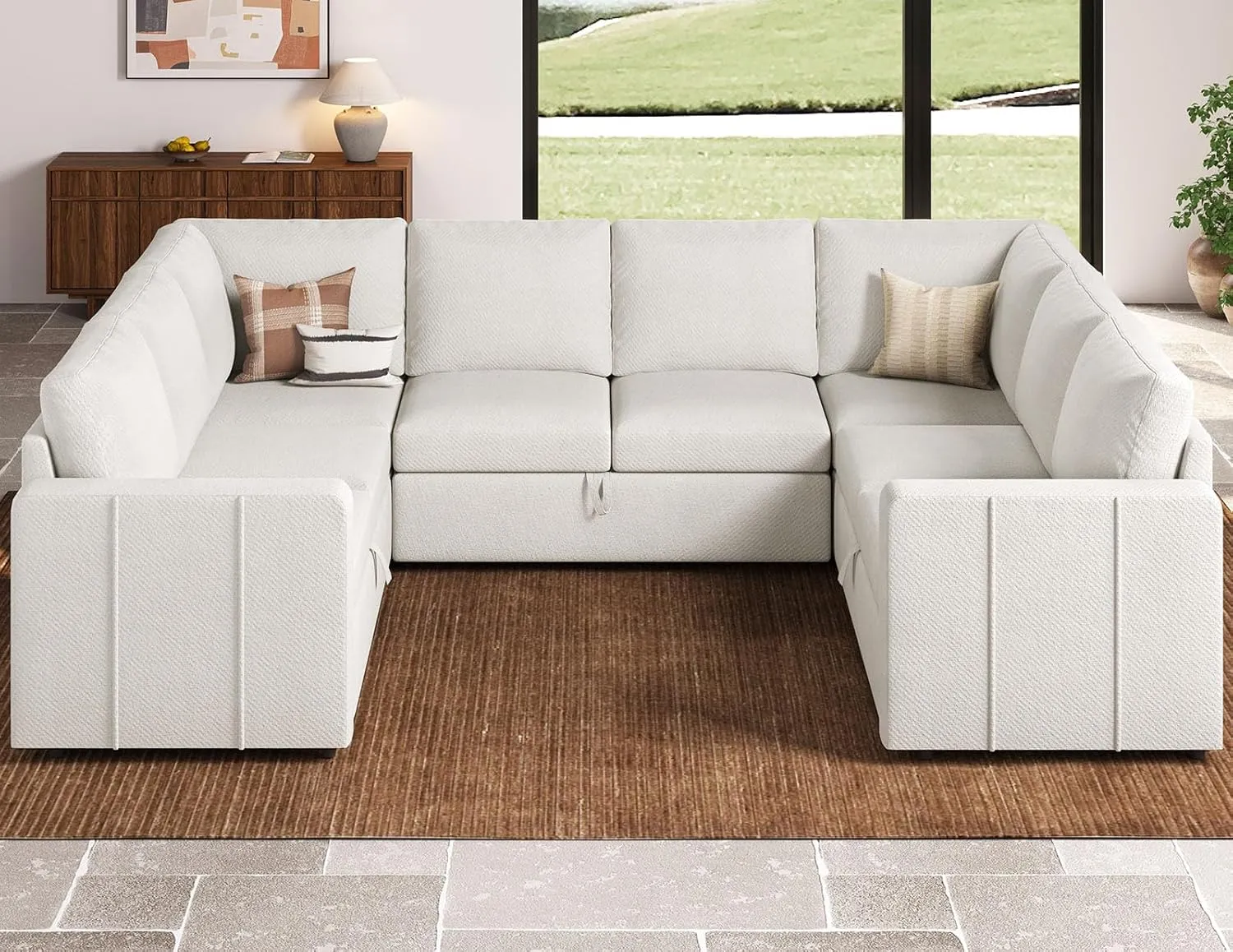 Belffin Modular Sectional Sleeper Sofa Bed with Pull Out Couch, Oversized U Shaped Sleeper Pull Out Bed with Storage Loveseat, Convertible Sectional Couches for Living Room, White