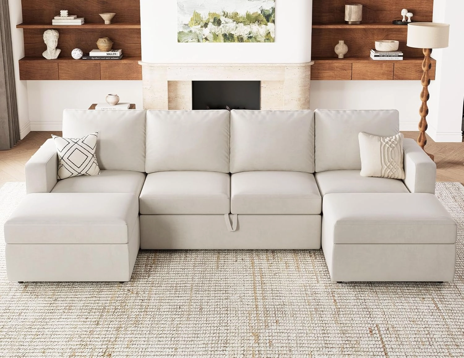 Belffin Modular Sectional Sleeper Sofa Bed with Pull Out Couch, U Shaped Sleeper Pull Out Bed, Convertible Sectional Couches for Living Room, Beige