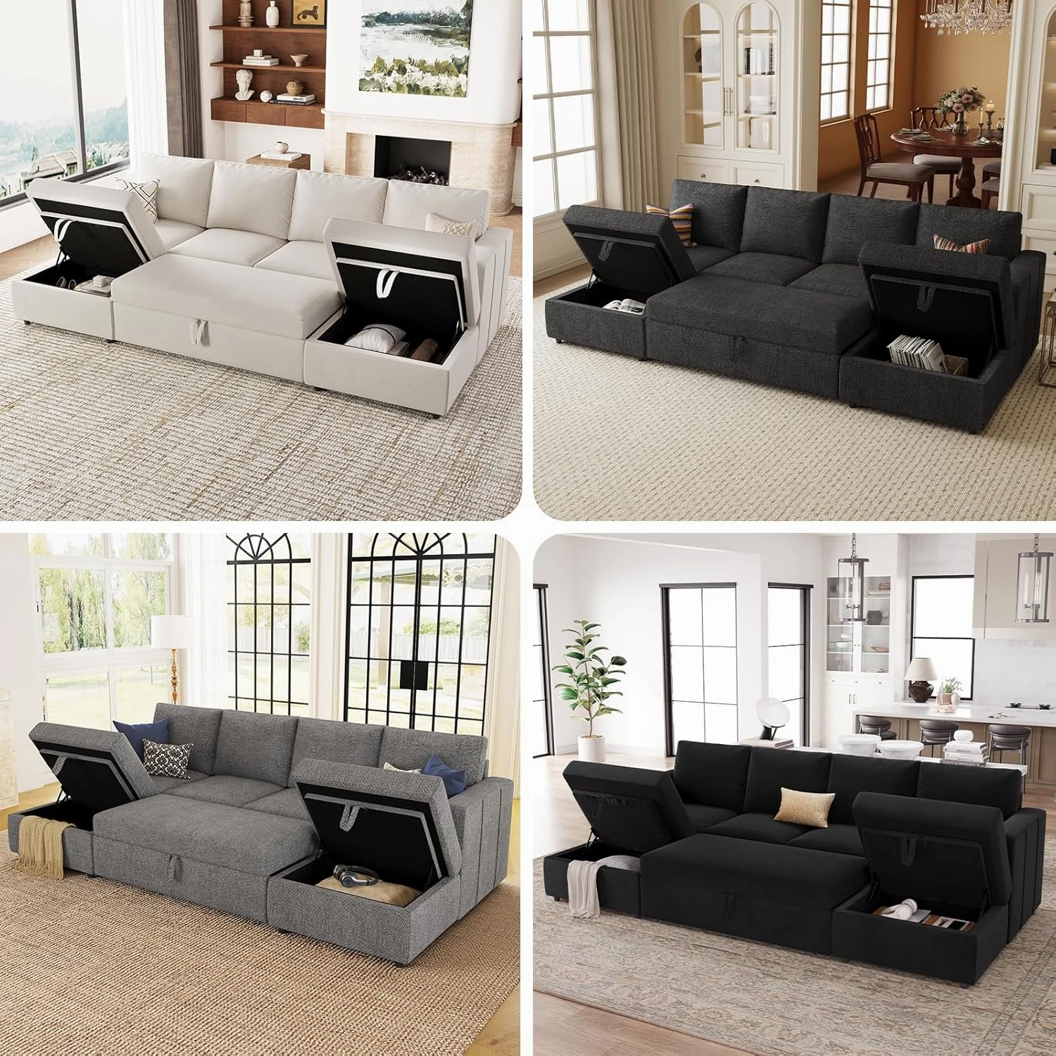 Belffin Modular Sectional Sleeper Sofa Bed with Pull Out Couch, U Shaped Sleeper Pull Out Bed, Convertible Sectional Couches for Living Room, Beige