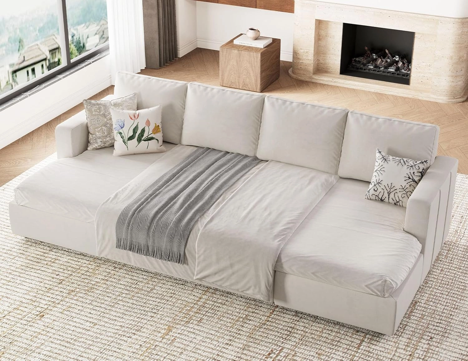 Belffin Modular Sectional Sleeper Sofa Bed with Pull Out Couch, U Shaped Sleeper Pull Out Bed, Convertible Sectional Couches for Living Room, Beige