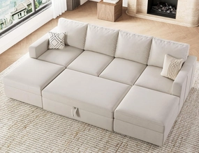 Belffin Modular Sectional Sleeper Sofa Bed with Pull Out Couch, U Shaped Sleeper Pull Out Bed, Convertible Sectional Couches for Living Room, Beige