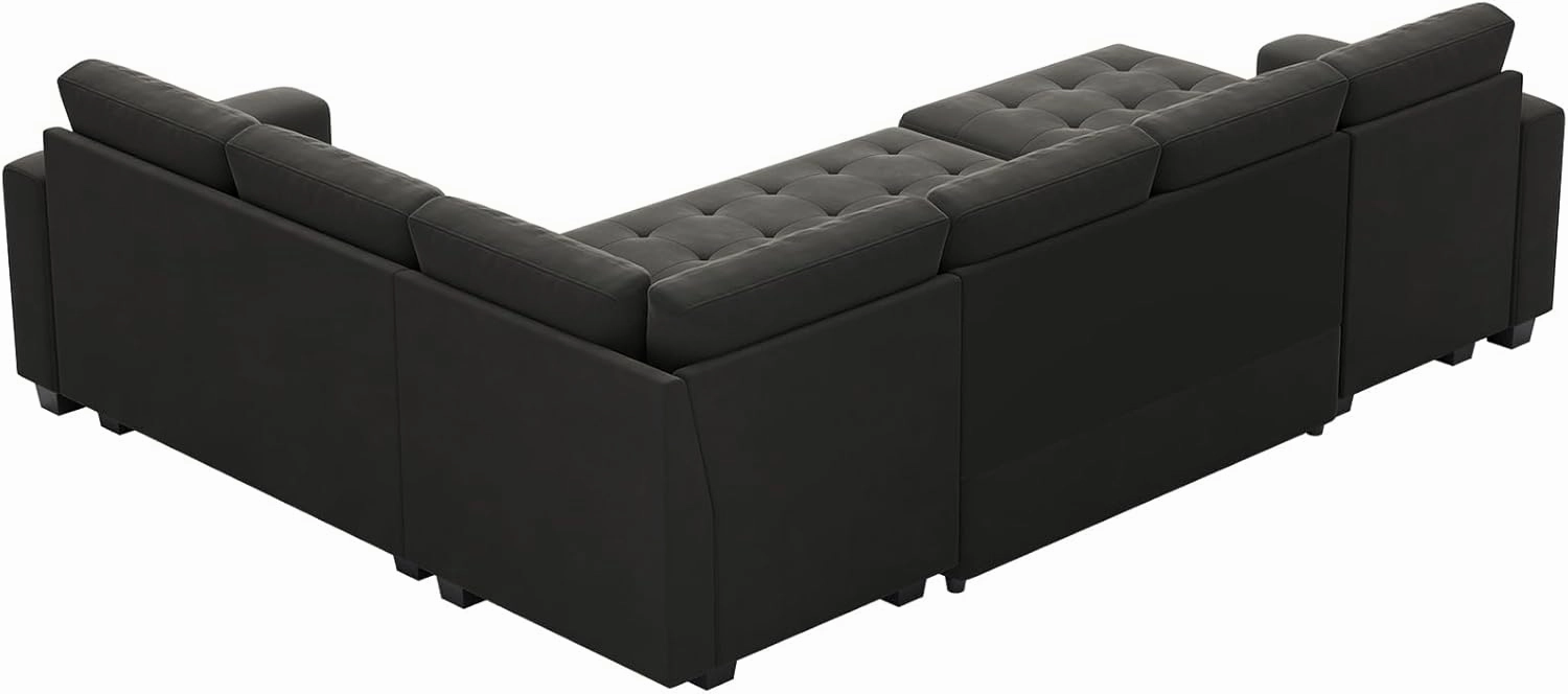 Belffin Modular Sectional Sleeper Sofa with Pull Out Bed U Shaped Sectional Sofa Couch with Storage Ottoman Velvet Covertible 7-Seater Sofa for Living Room Grey