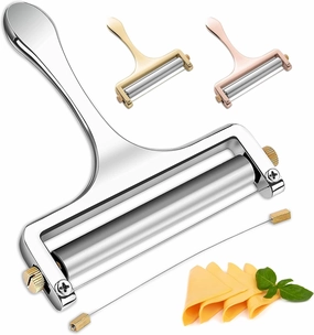 Bellemain Stainless Steel Wire Cheese Slicer - Hand Held Cutter for Cheddar, Gruyere, Raclette, Mozzarella Block, Adjustable Shaver, Thick & Thin Slicer, Curler (Silver)