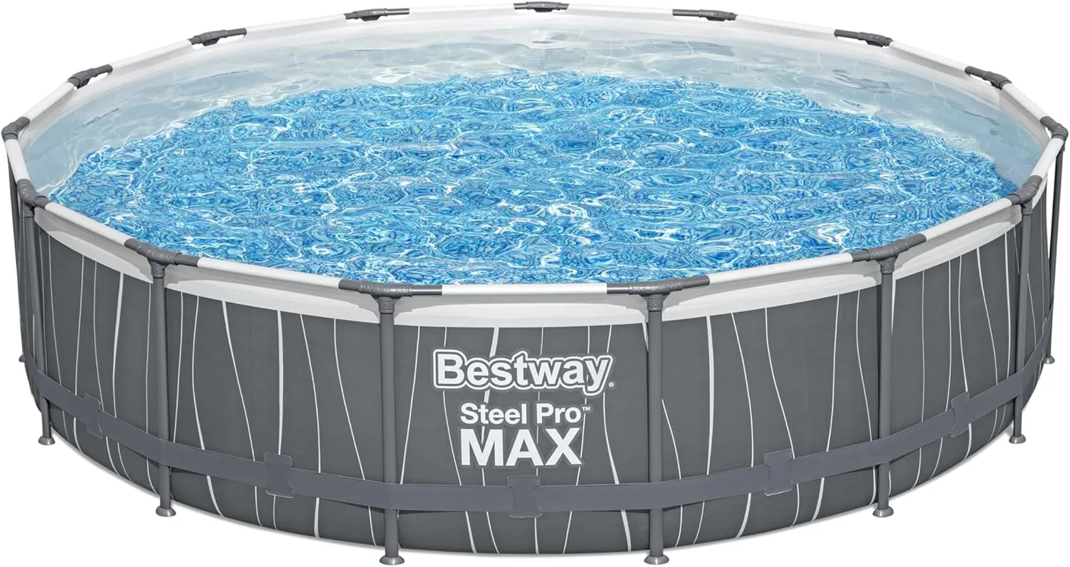 Bestway Steel Pro MAX Above Ground Swimming Pool (15' x 42") | Round Outdoor Backyard Family Pool with Color-Changing Pool Liner | Features 7-Color LED Lights
