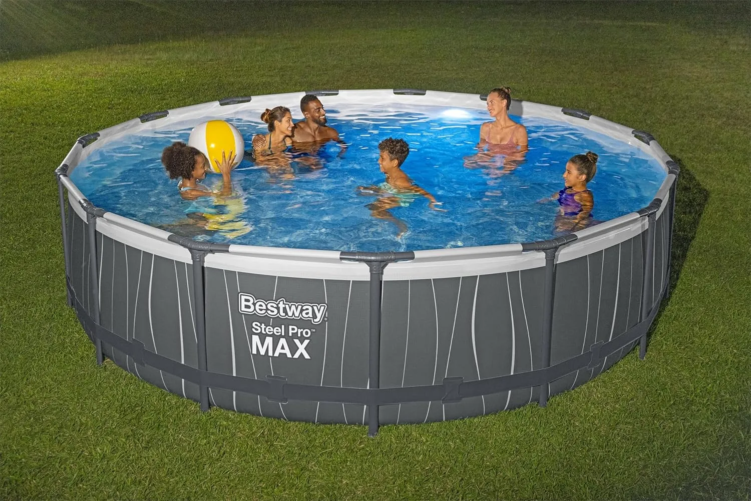 Bestway Steel Pro MAX Above Ground Swimming Pool (15' x 42") | Round Outdoor Backyard Family Pool with Color-Changing Pool Liner | Features 7-Color LED Lights