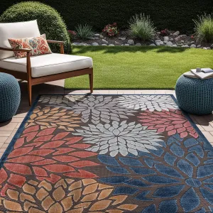 Beverly Rug Outdoor Rug 5x7 Modern Floral Tropical Area Rugs for Indoor and Outdoor Patio Easy to Clean Non Shedding Living Room Porch Garden Washable Outside Carpet (5 x 7 Brown)