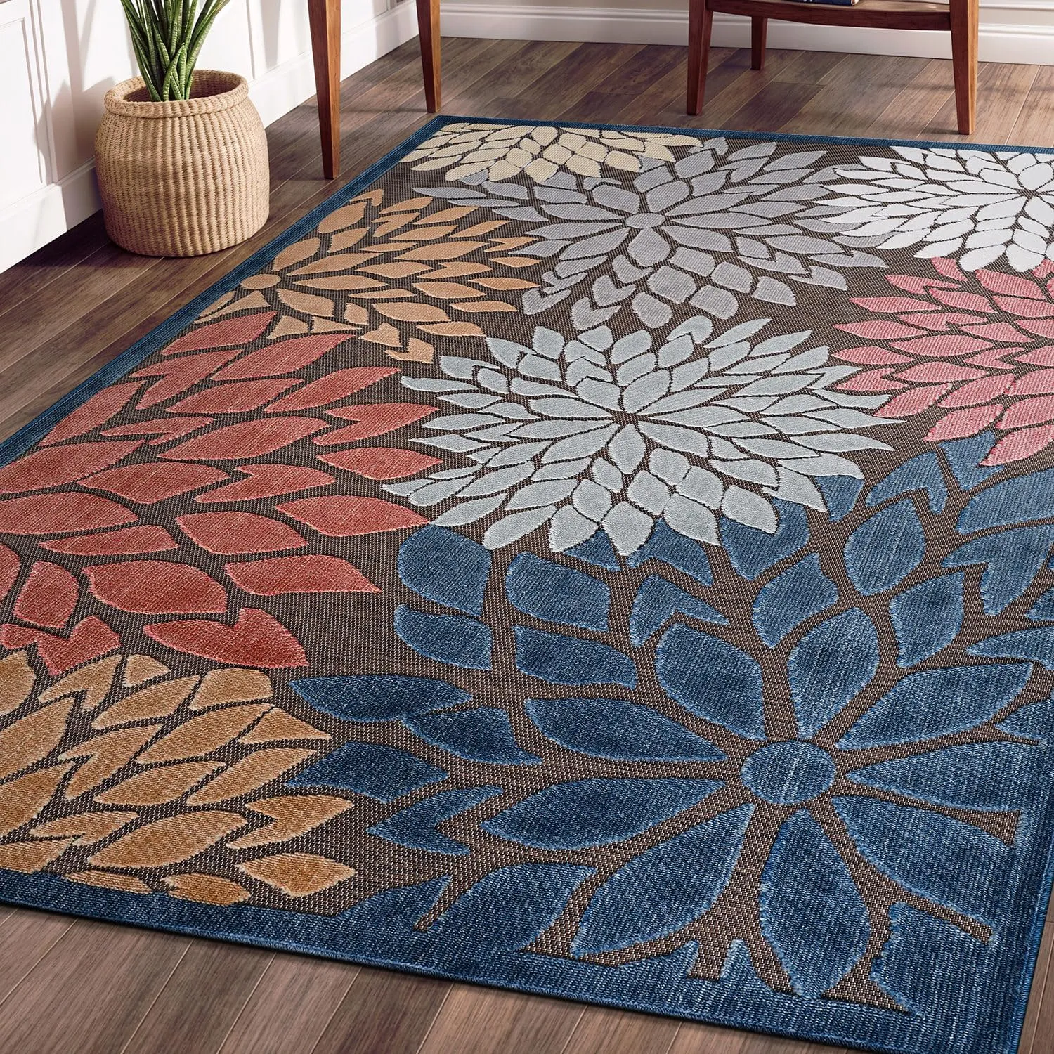 Beverly Rug Outdoor Rug 5x7 Modern Floral Tropical Area Rugs for Indoor and Outdoor Patio Easy to Clean Non Shedding Living Room Porch Garden Washable Outside Carpet (5 x 7 Brown)